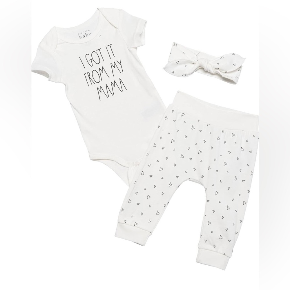 Rae Dunn Infant Girl’s 3pc Set Reading, “I got it from my mama” White NWT